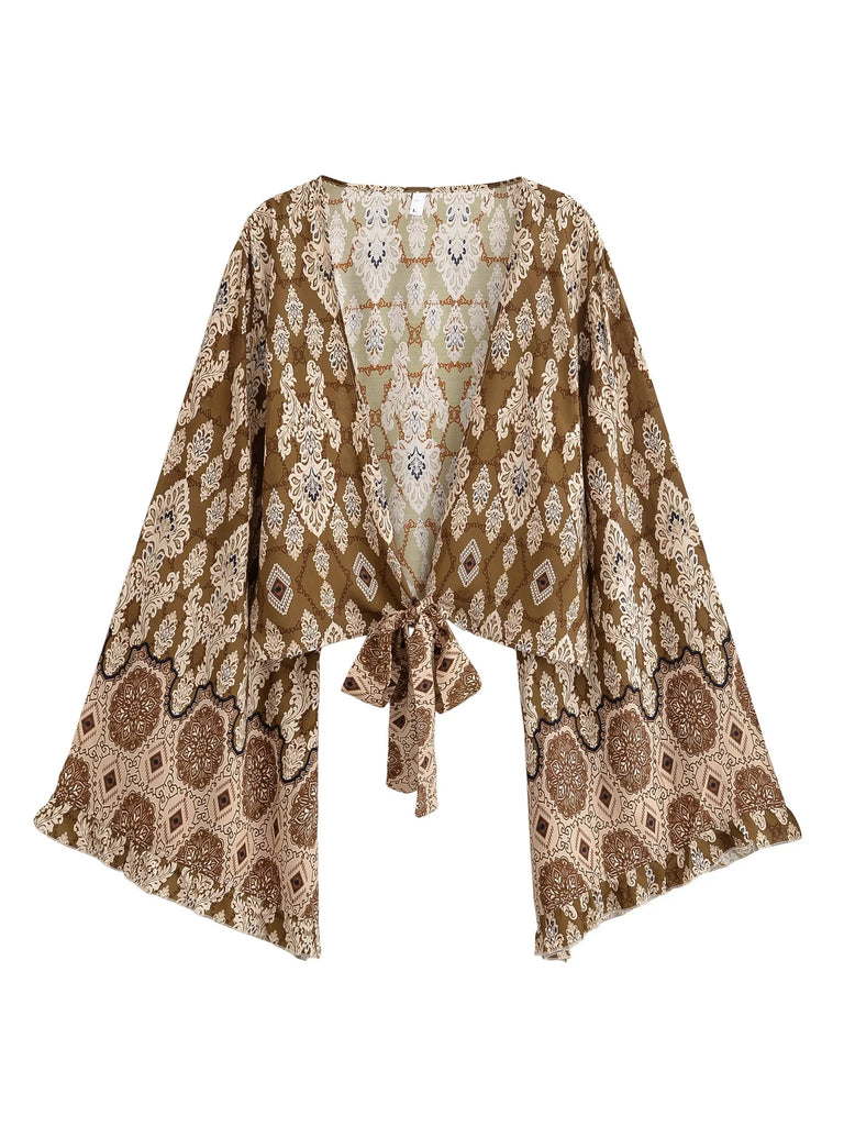 Desert Blossom Boho Floral Print Long Sleeve Crop Top