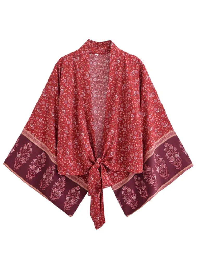Rosewood Bloom Boho Floral Print Crop Top