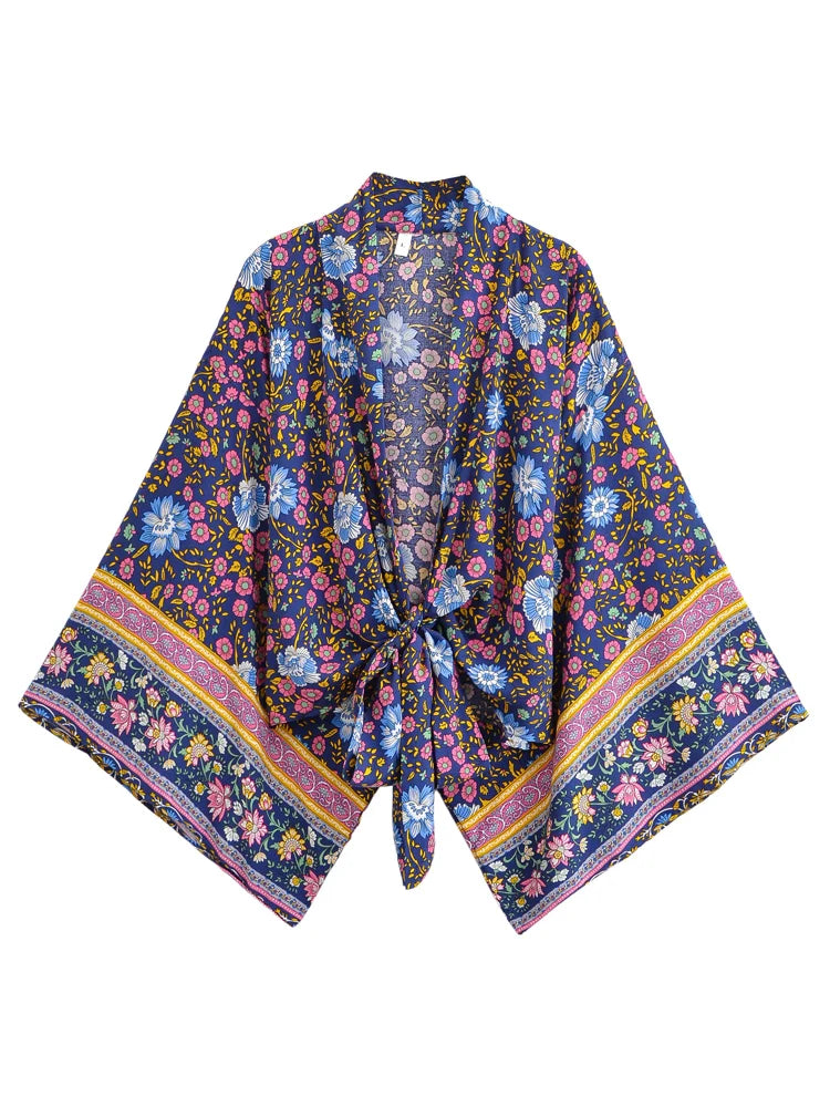 Navy Bloom Boho Floral Print Crop Top
