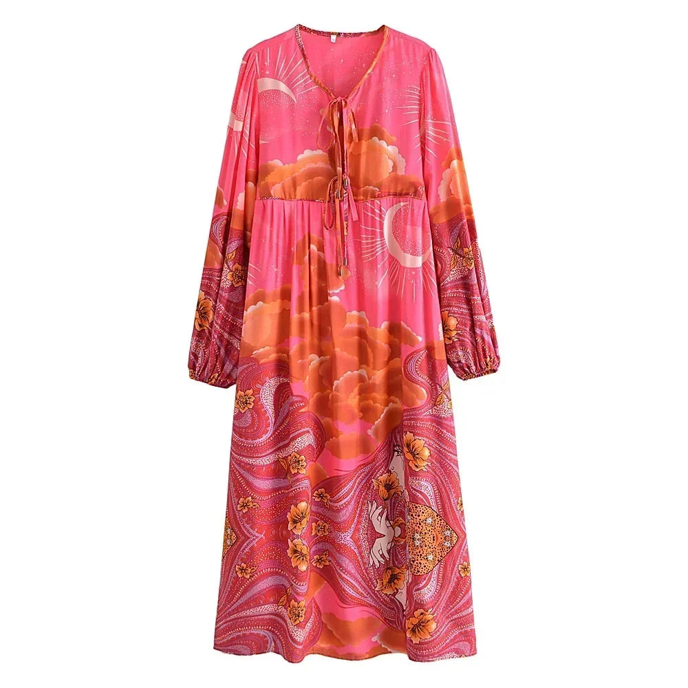 moonstruck red dress Free People Moonstruck Dress Womens Paisley Print Long Sleeve A-Line Red  Size M