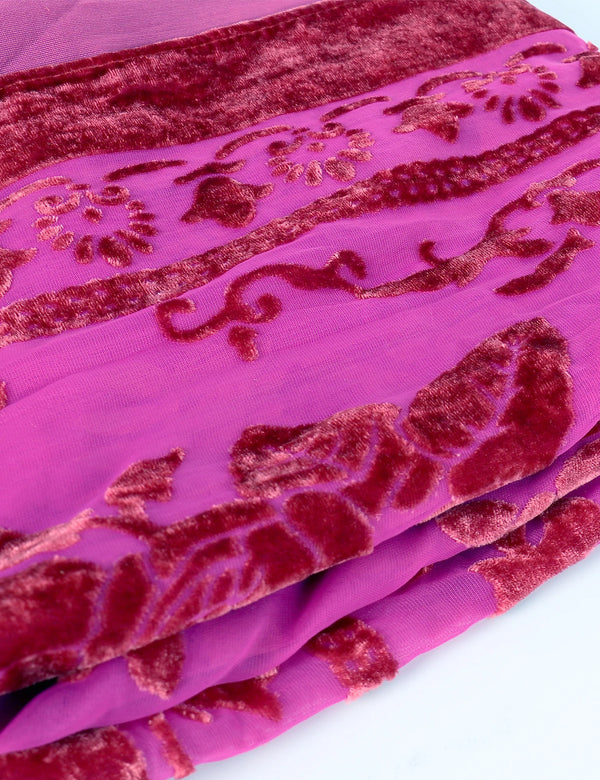 Fuchsia Bloom Floral Print Velvet Burnout Kimono