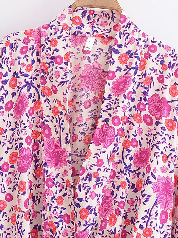 Sweet Pink Boho Floral Print Crop Top