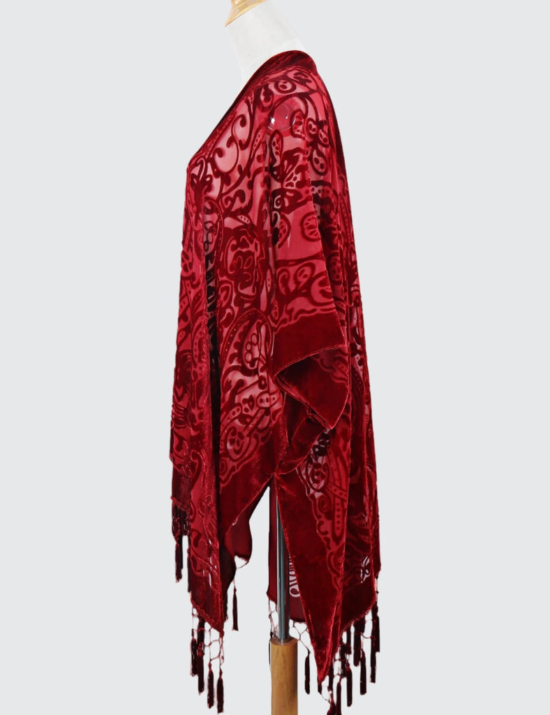 Vintage Japanese Kimono Shawl /// buy Red velvet shawl, Red kimono Shawl, Vintage velvet shawl, gorgeous rose velvet shawl