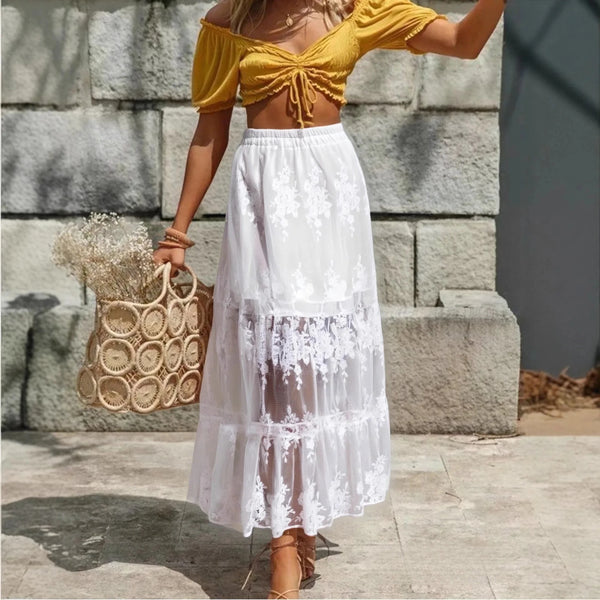 Romance in Lace Sheer Floral Midi Skirt