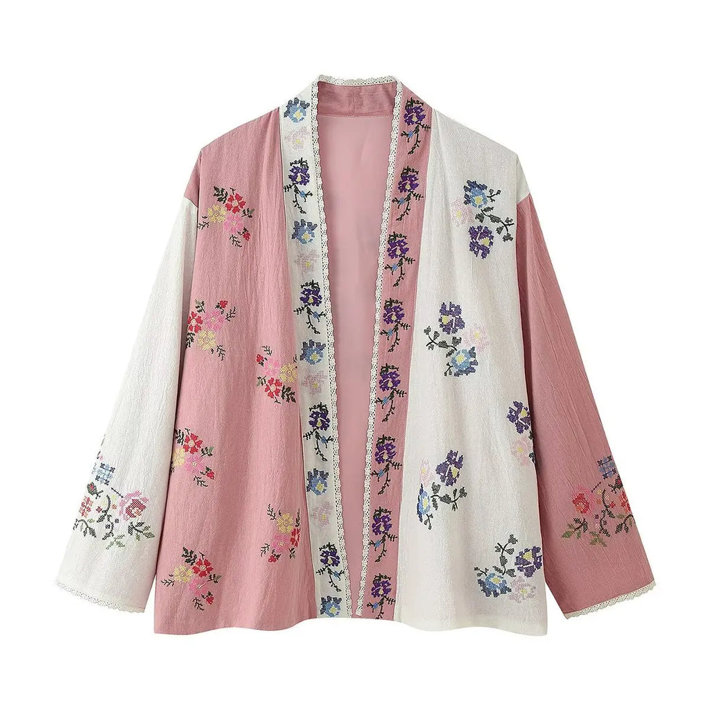 Blush Meadow Floral Embroidered Boho Cardigan