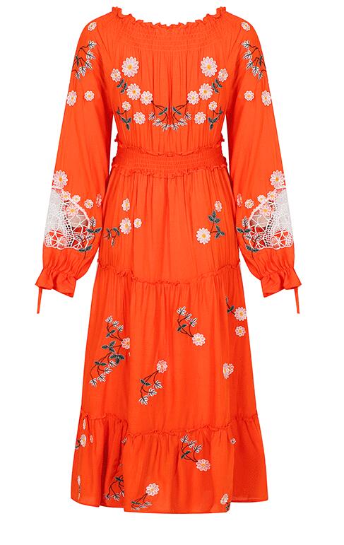 Sunset Blossom Floral Embroidered Maxi Dress