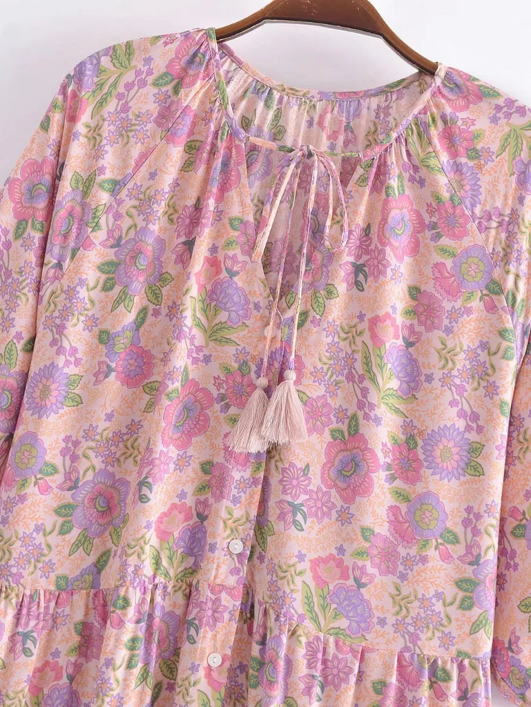 Blush Blossom Boho Floral Print Maxi Dress – Queen Boheme