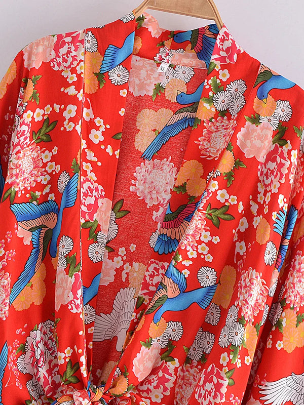 Red Freebird Boho Floral Print Crop Top