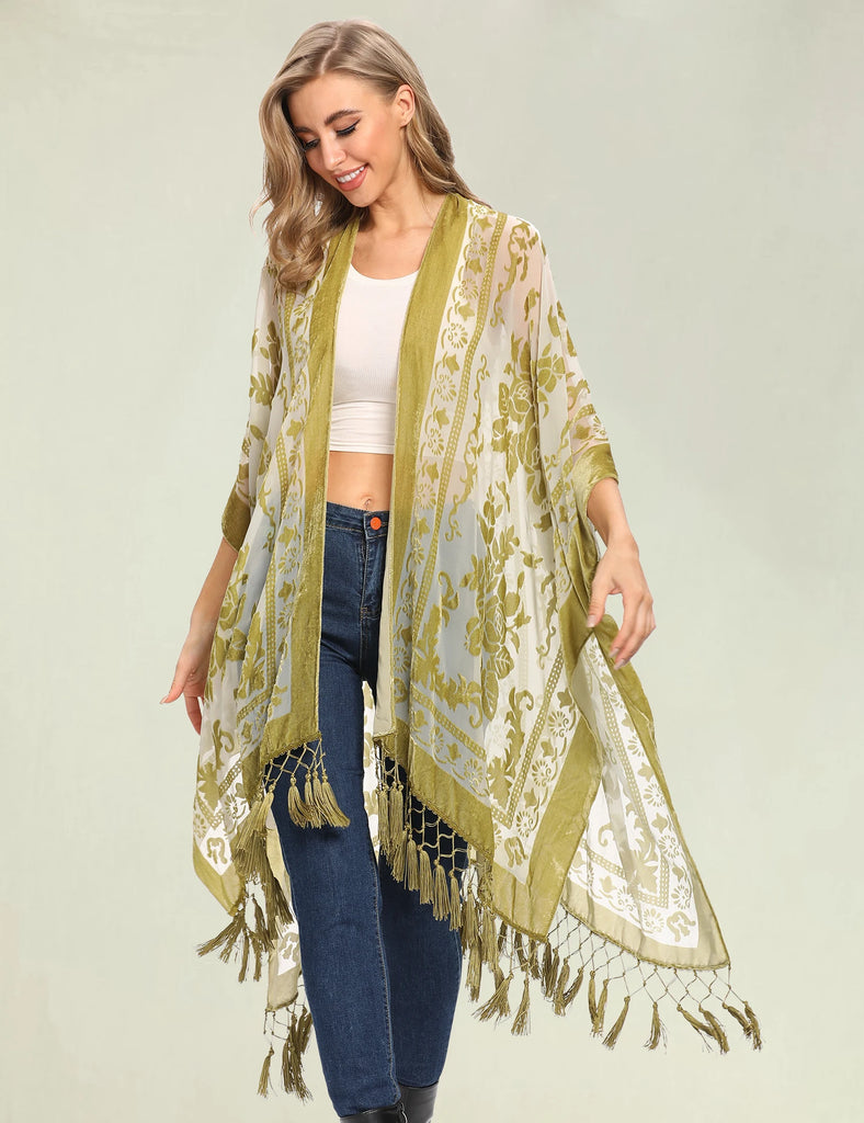 GYPSY FLORAL RUANA - Burnout Velvet Kimono, Bohemian Devore Haori, Hippie high quality Chic Floral Festival Cloak, Boho Kimono, Velvet Jacket [K2207]