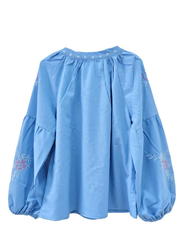 Light Blue Prairie Bloom Floral Embroidered Blouse