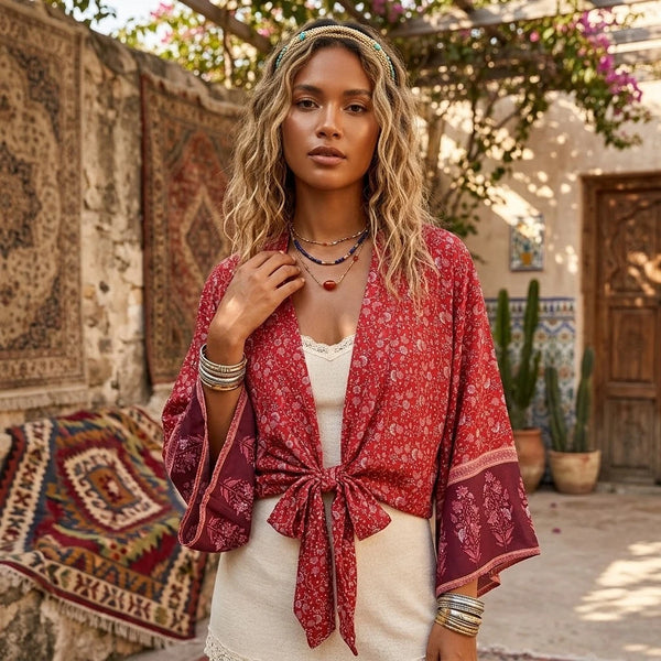 Rosewood Bloom Boho Floral Print Crop Top