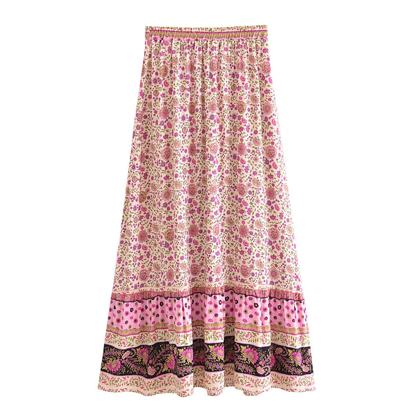 Indie Bloom Floral Print Boho Maxi Skirt