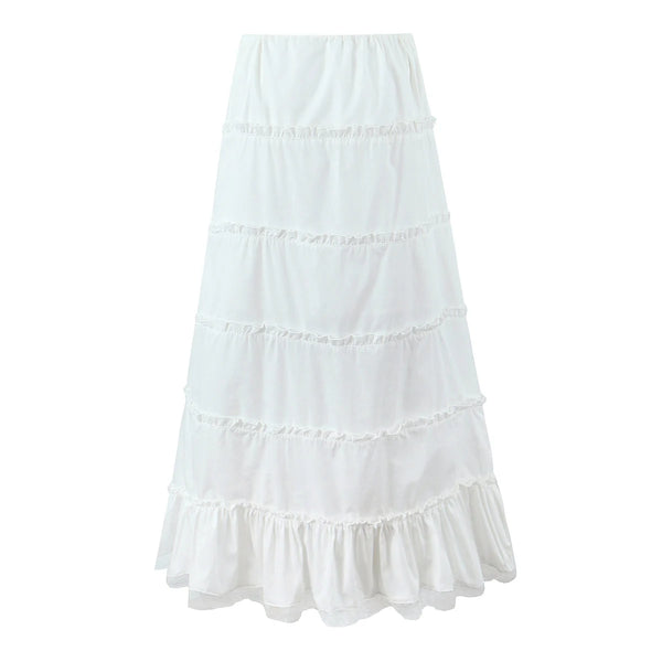 Dreamy White Boho Ruffle Maxi Skirt