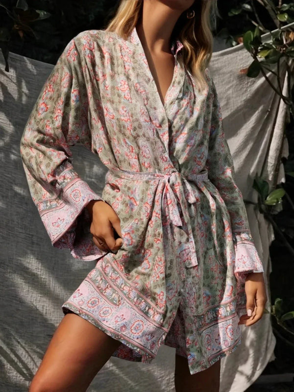 Sage Haven Boho Floral Print Short Robe