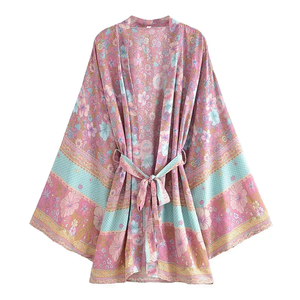 Hibiscus Bliss Boho Floral Print Short Robe