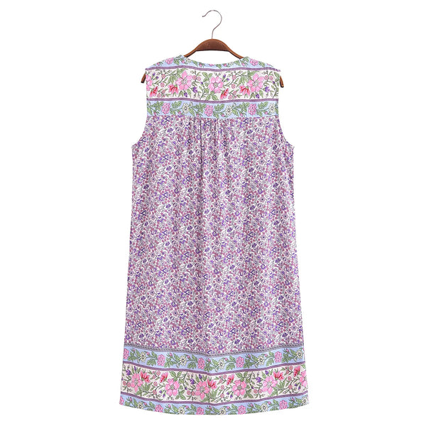 Posy Purple Boho Floral Print Mini Dress