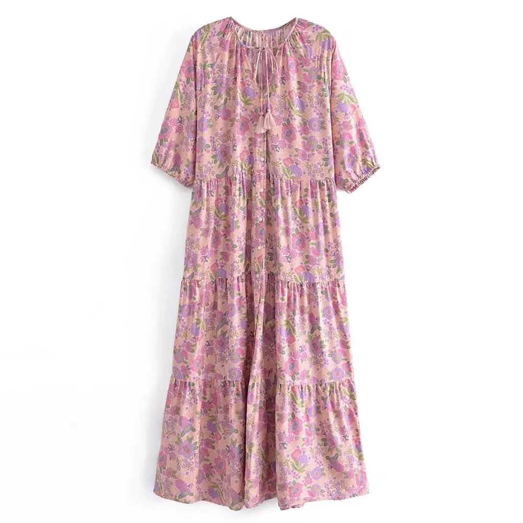 Blush Blossom Boho Floral Print Maxi Dress Blush Blossom Boho Floral Print Maxi Dress