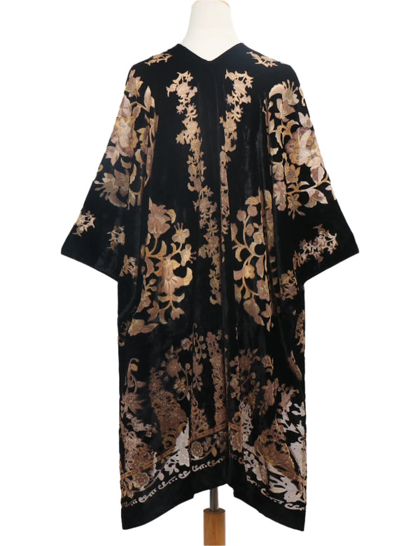 Noir Embrace Floral Print Velvet Burnout Kimono