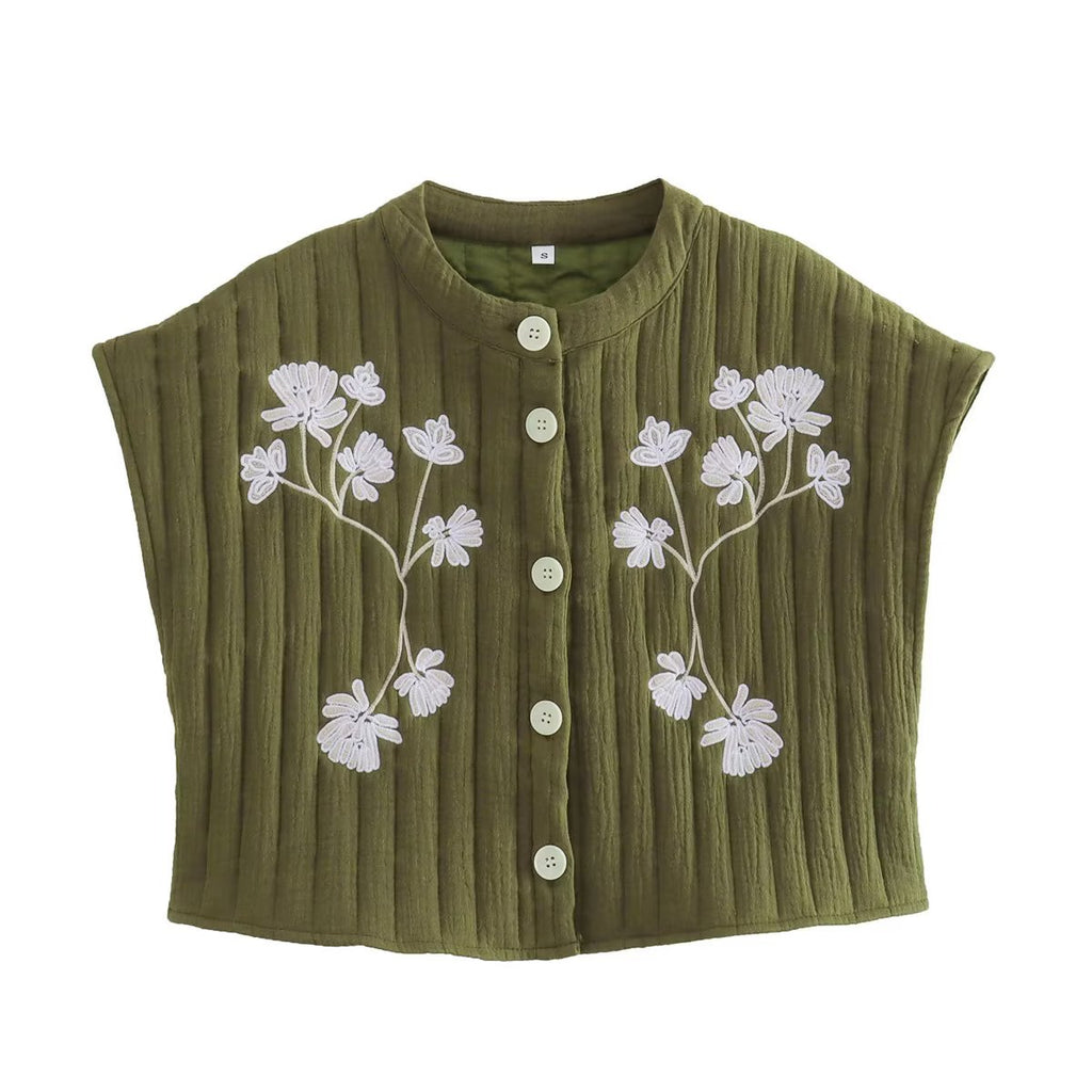 Olive Blooms Boho Floral Embroidered Vest