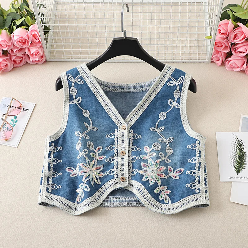 Shimmer Dreams Boho Embroidered Sequin Vest