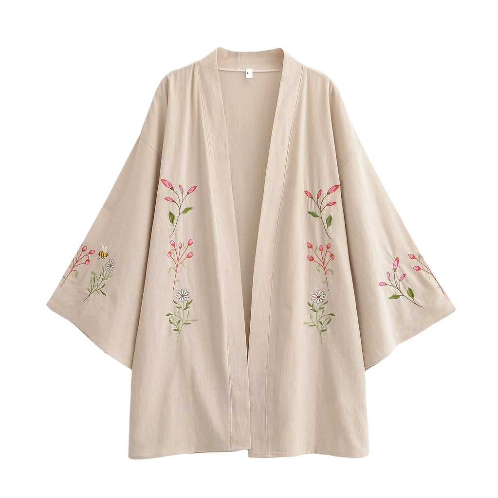 Honey Meadow Floral Embroidered Kimono Cardigan