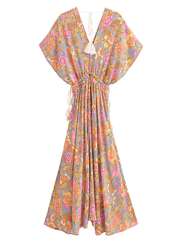 Forever Floral Boho Floral Print Midi Dress