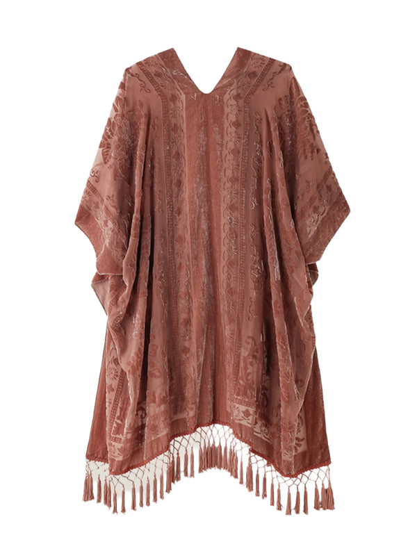 Sunset Rose Floral Print Velvet Burnout Kimono