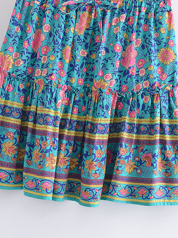 Turquoise Dream Floral Print Mini Skirt