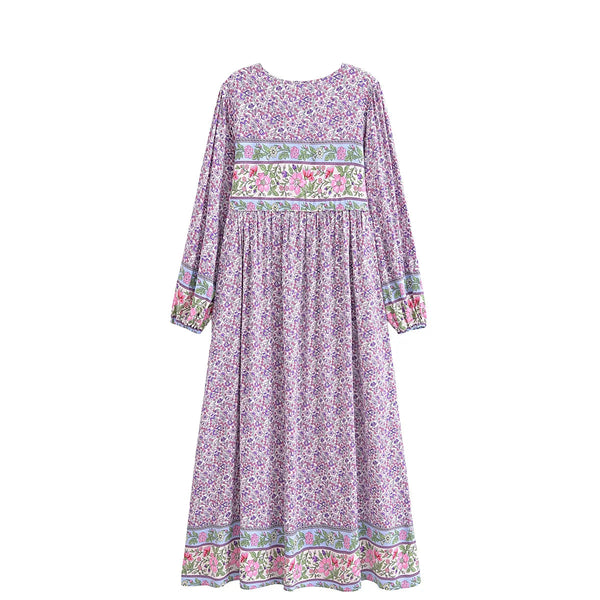 Posy Purple Boho Floral Print Long Sleeve Maxi Dress