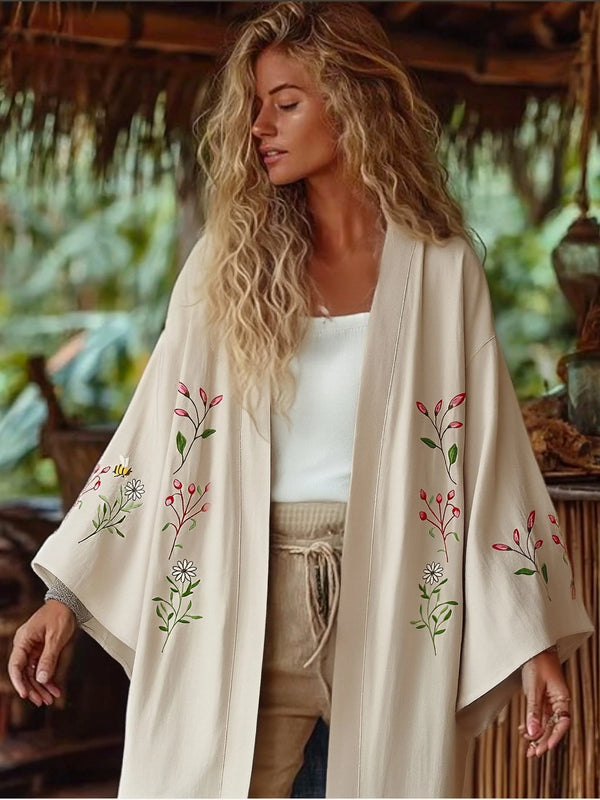 Honey Meadow Floral Embroidered Kimono Cardigan