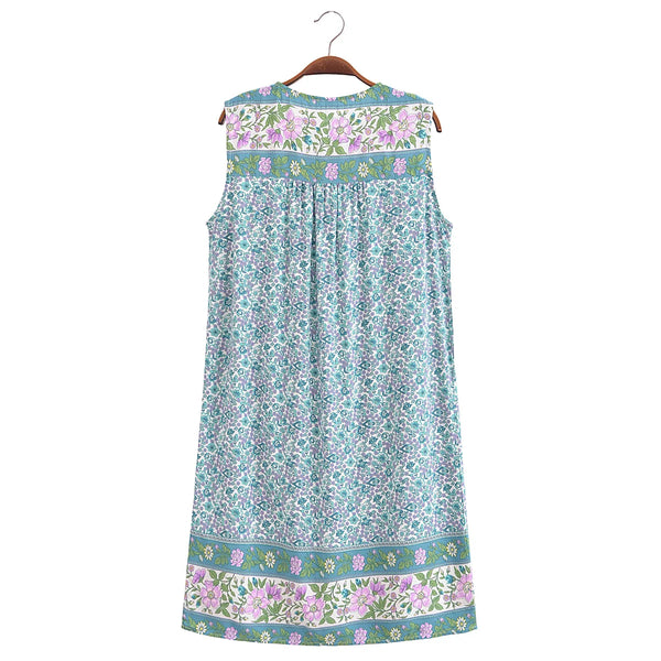 Cyan Dream Boho Floral Print Mini Dress