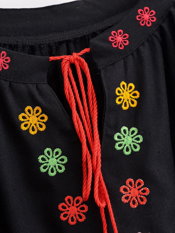 Black Bloom Embroidered Long Sleeve Blouse