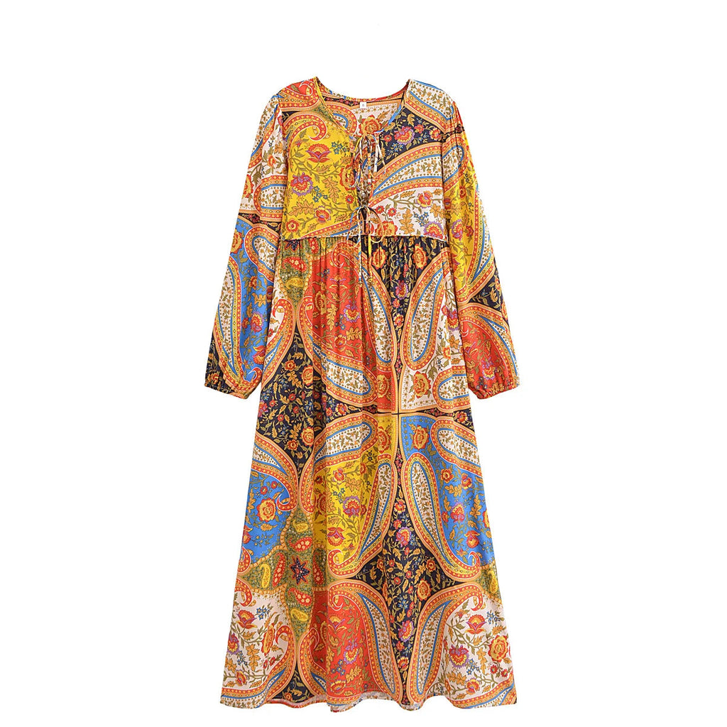 Festival Spirit Boho Floral Print Maxi Dress Orange / L Festival Spirit Boho Floral Print Maxi Dress Orange / L