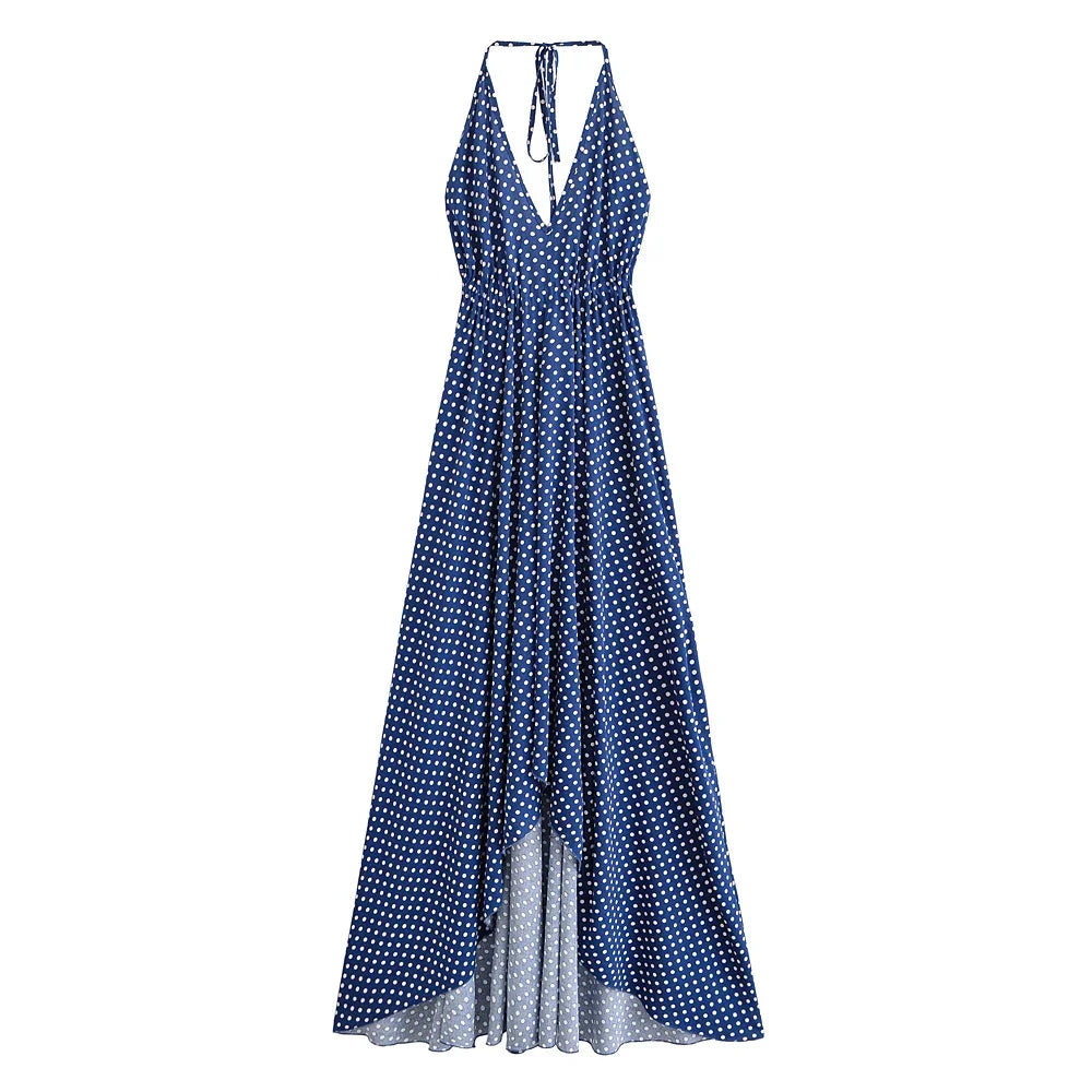 Nautical Navy Boho Polkadot Maxi Dress Navy Polkadot / L Nautical Navy Boho Polkadot Maxi Dress Navy Polkadot / L