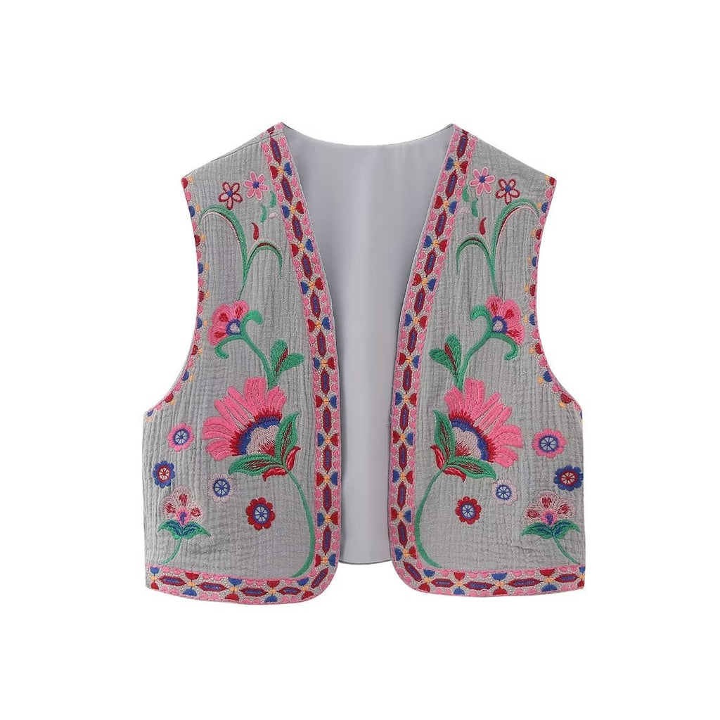 Ash Blooms Boho Floral Embroidered Vest