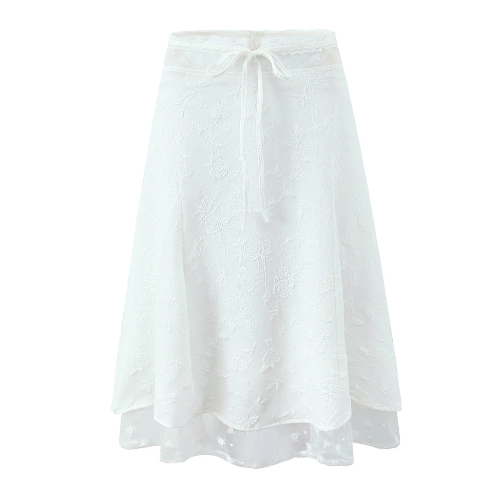 Whispering Rosebud Floral Midi Skirt