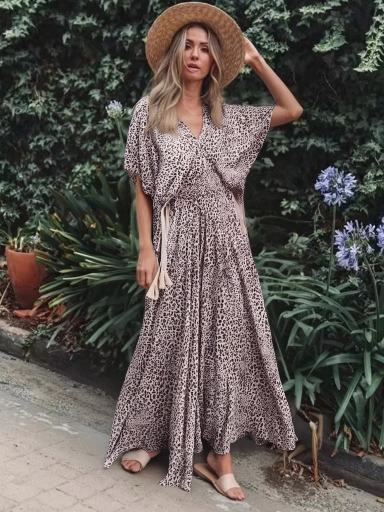 knee length dresses for ladies Desert Wild Boho Leopard Print Midi Dress Leopard / S