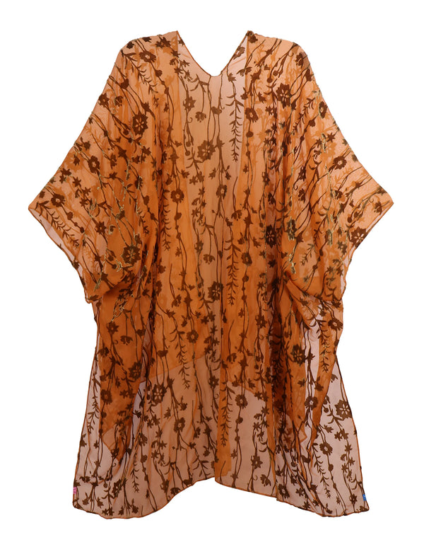 Golden Ember Floral Print Velvet Burnout Kimono