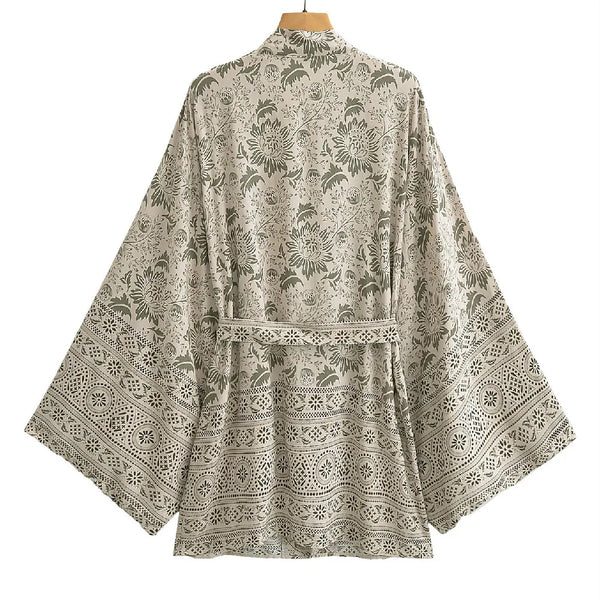 Desert Khaki Boho Floral Print Short Robe