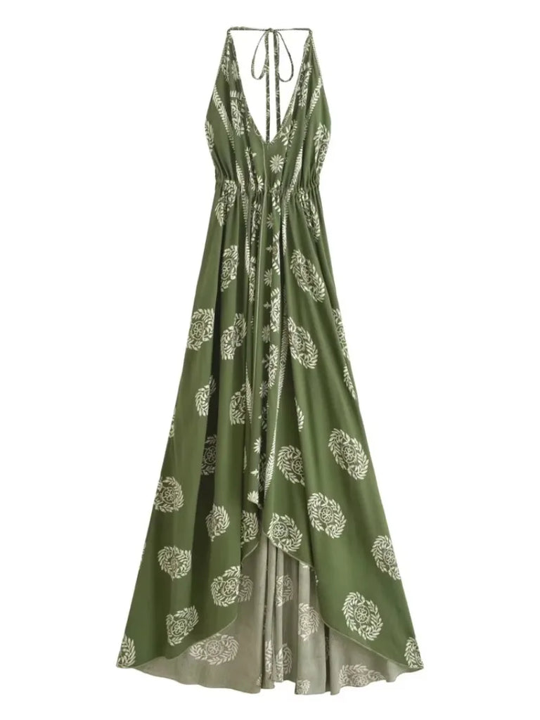 Sagewood Green Boho Floral Maxi Dress Green / S Sagewood Green Boho Floral Maxi Dress Green / S