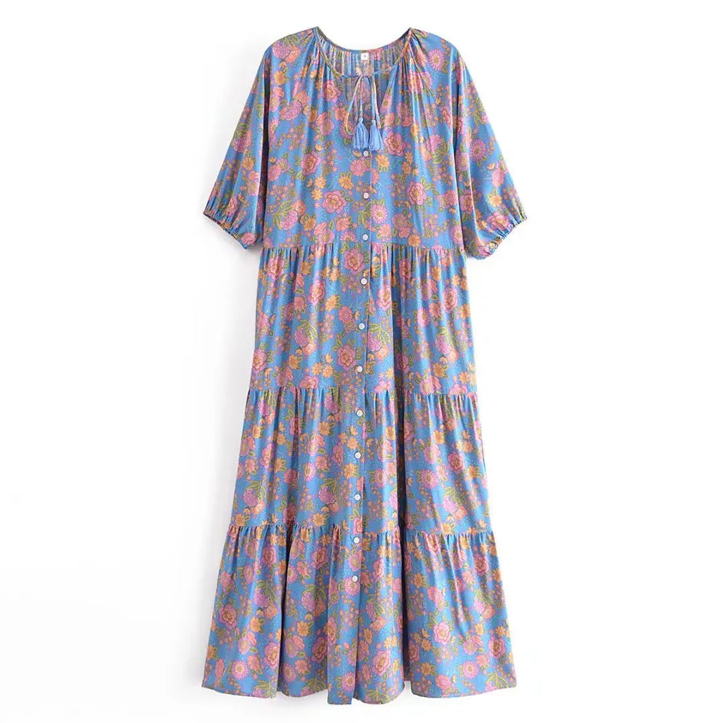 boho blossom maxi dress Boho Dress for Woman in Cherry Blossom Print, a Symmetrical Dress, Maxi Floral Dress for Woman, Frills, Summer Dress for Woman, Bridesmaid