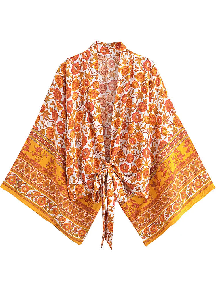 Marigold Orange Boho Floral Print Crop Top