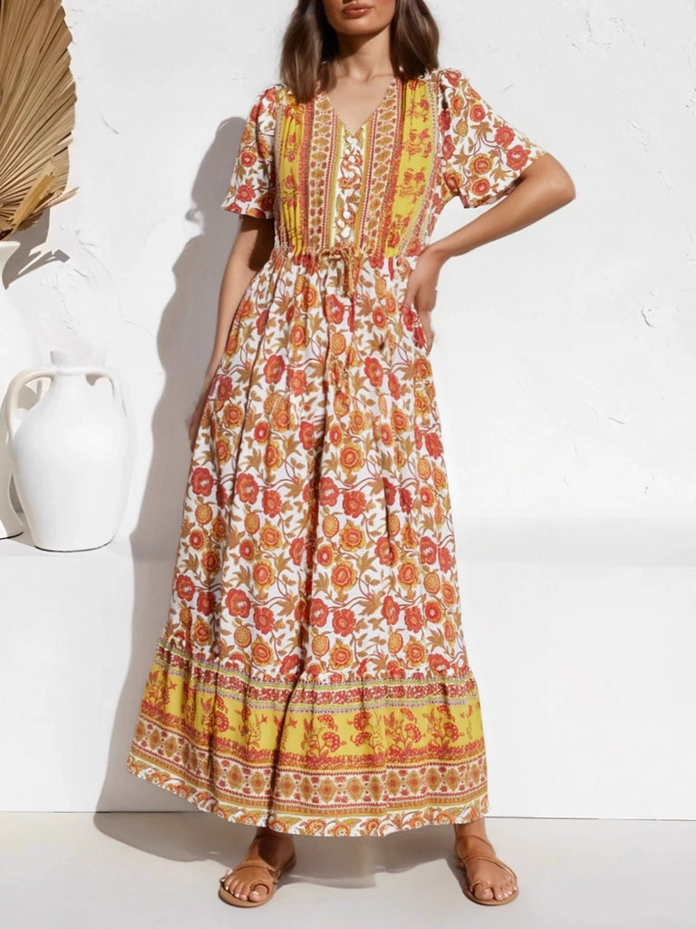Marigold Orange Boho Floral Print Maxi Dress – Queen Boheme Marigold Orange Boho Floral Print Maxi Dress – Queen Boheme