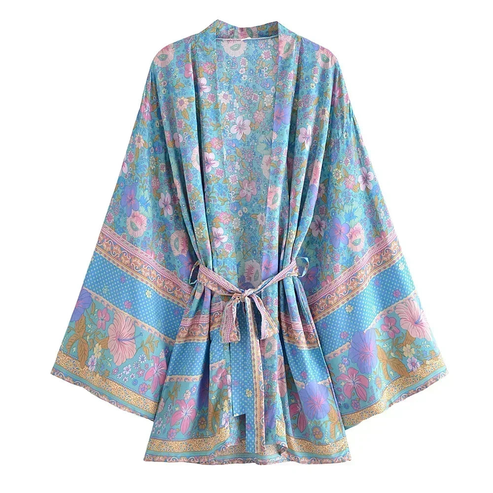 Hibiscus Bliss Boho Floral Print Short Robe