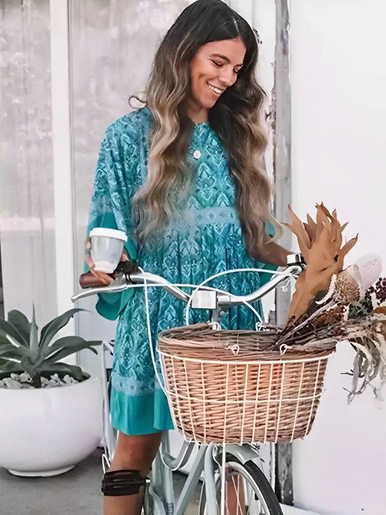 floral babydoll mini dress Blossom Blues Boho Floral Babydoll Mini Dress Blue / M