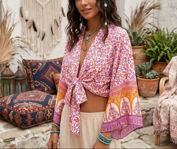 Blushing Petal Boho Floral Print Crop Top