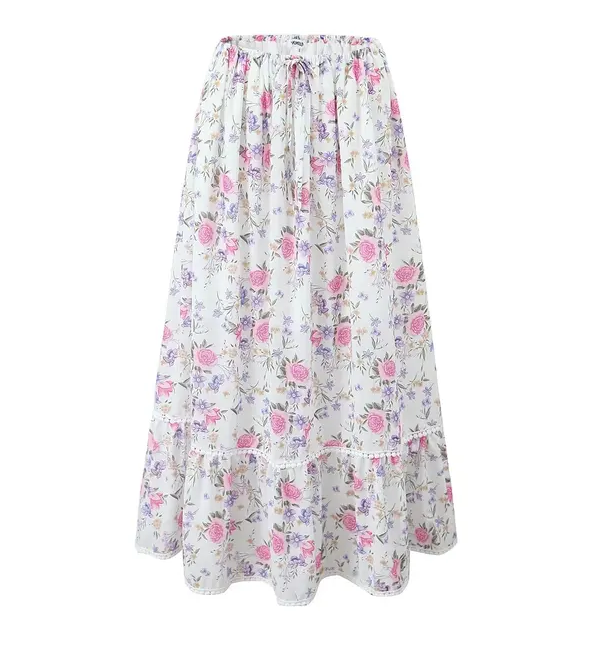 Secret Garden Boho Floral Print Maxi Skirt