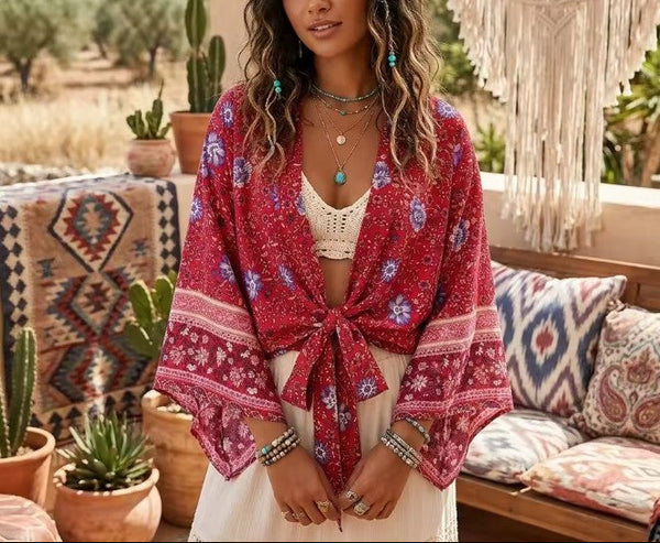 Heartfelt Blooms Boho Floral Print Crop Top