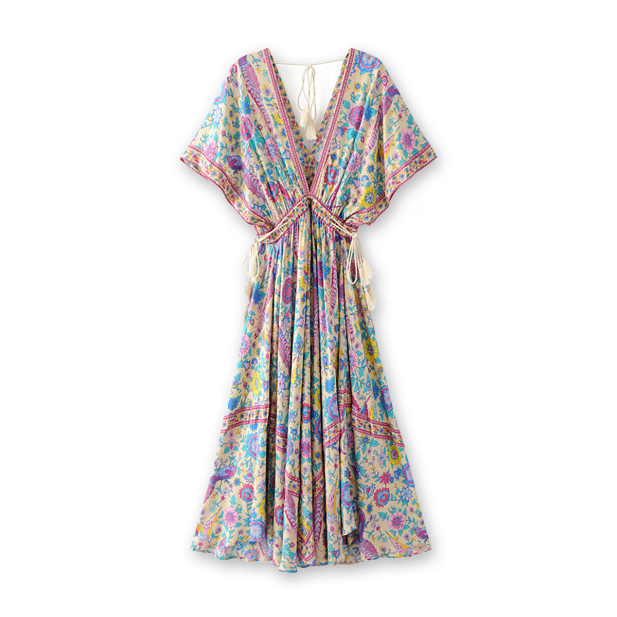 Songbird Boho Floral Print Midi Dress S / Pink