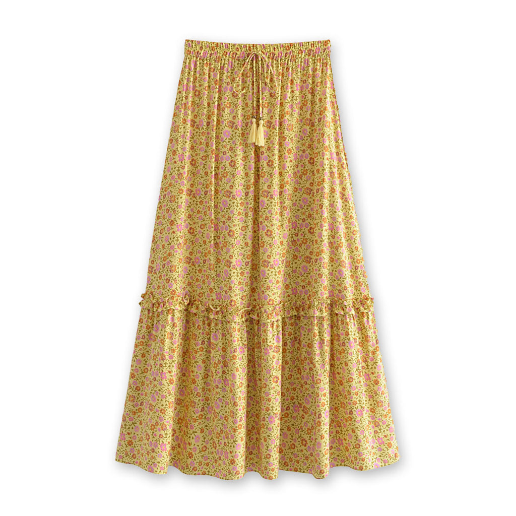 Summer Glow Boho Floral Print Midi Skirt
